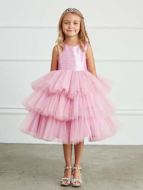 Tul en capas con purpurina metálica multicolor para niñas grandes para dama de honor junior 2-12